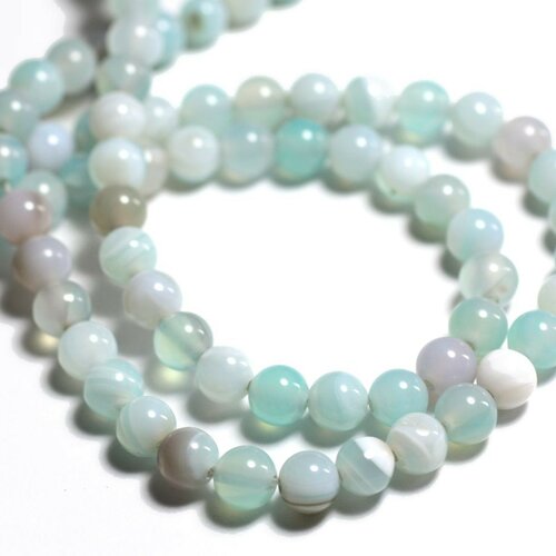 10pc - perles pierre - agate boules 6mm bleu ciel turquoise blanc pastel