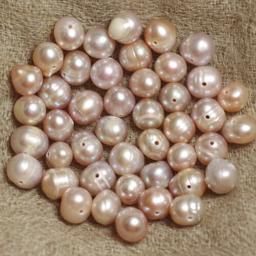 Fil 36cm 45pc environ - perles naturelles culture eau douce rondelles olives ovales 7-9mm rose beige mauve