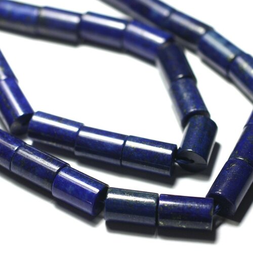 Fil 39cm 30pc environ - perles pierre - lapis lazuli tubes cylindres 11-14mm bleu nuit roi doré
