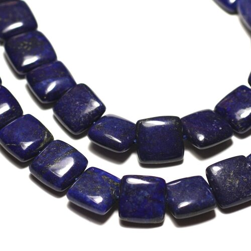 2pc - perles pierre - lapis lazuli carrés 10mm bleu roi nuit doré