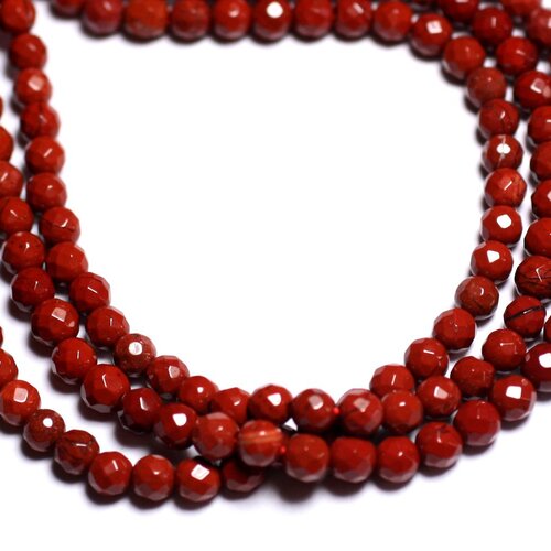 Fil 39cm 90pc environ - perles pierre - jaspe rouge boules facettées 3-4mm rouge marron brique
