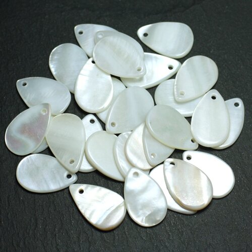 10pc - perles breloques pendentifs nacre naturelle gouttes 14x10mm blanc irisé