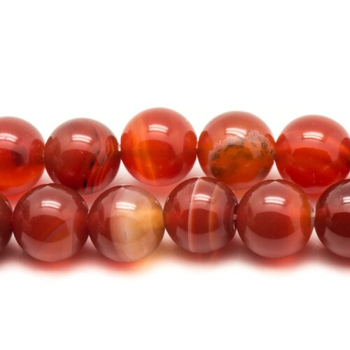 Fil 39cm 27pc environ - perles pierre - agate boules 14mm rouge orange blanc