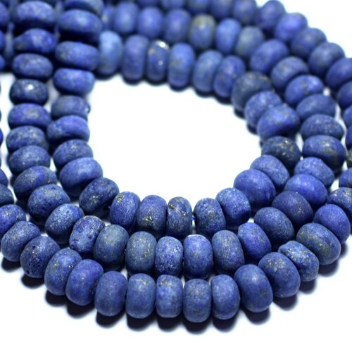 Fil 39cm 73pc environ - perles pierre - lapis lazuli rondelles 8x5mm bleu roi nuit doré mat sablé givré