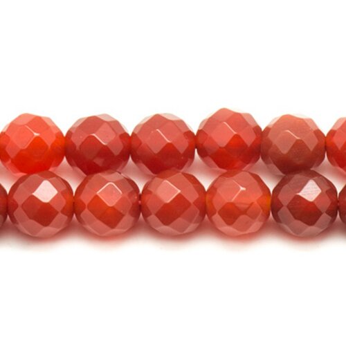 Fil 39cm 62pc environ - perles pierre - cornaline boules facettées 6mm rouge orange