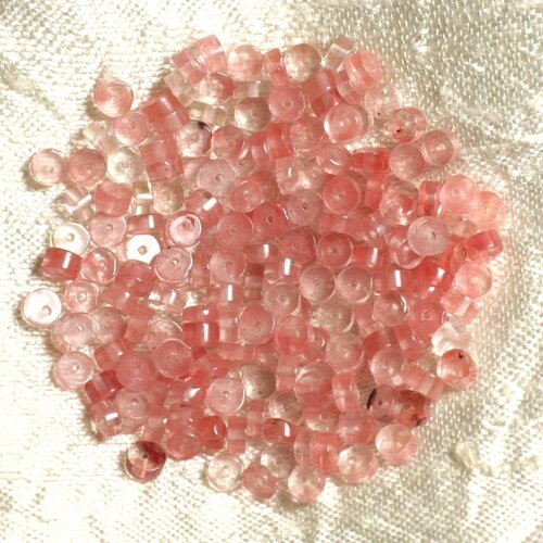 Fil 39cm 145pc environ - perles pierre - quartz cerise rondelles heishi 4x2mm rose corail peche