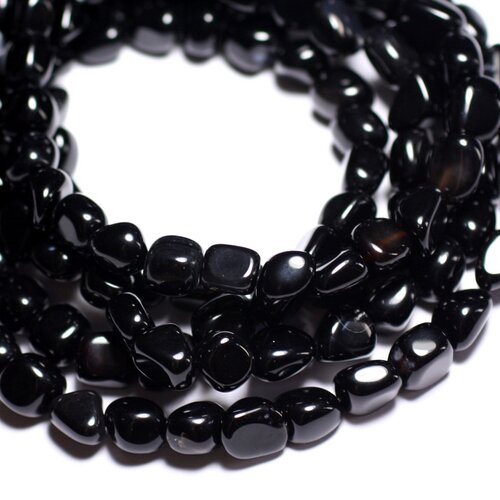 5pc - perles pierre - onyx noir nuggets olives ovales 10-14mm