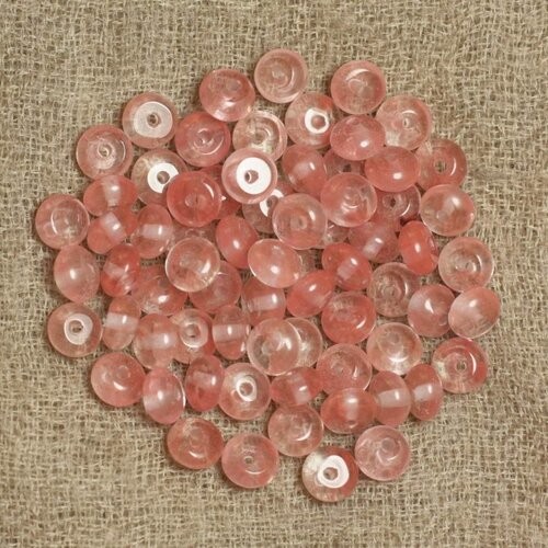 10pc - perles pierre - quartz cerise rondelles 8x5mm rose corail peche transparent