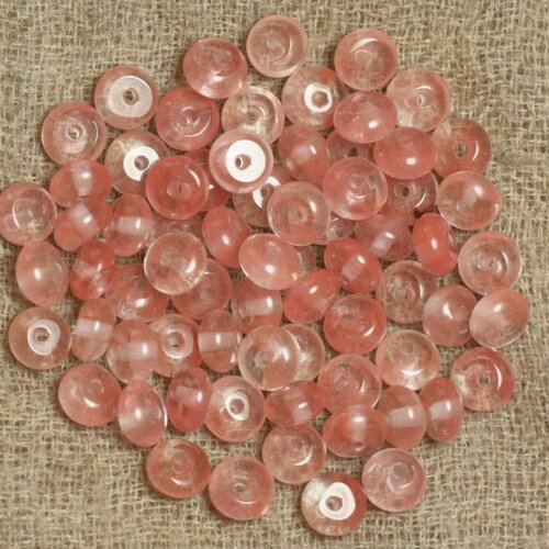 Fil 39cm 92pc environ - perles pierre - quartz cerise rondelles 6x4mm rose corail peche transparent