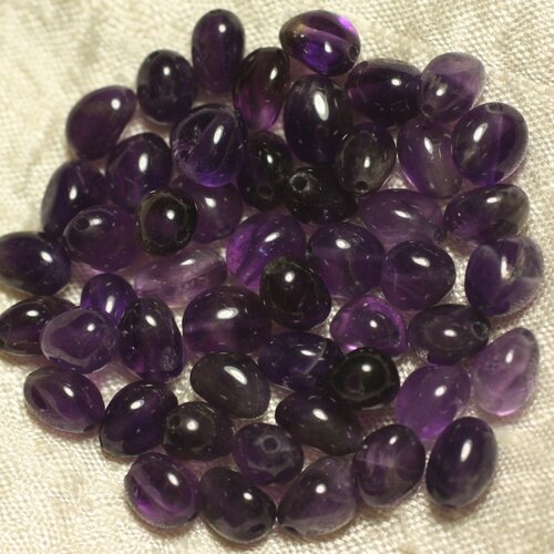 Fil 39cm 50pc environ - perles pierre - amethyste nuggets ovales olives 6-10mm violet