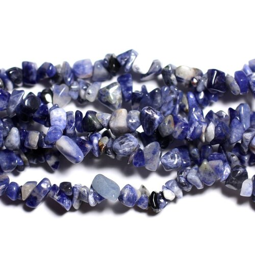 160pc environ - perles pierre - sodalite rocailles chips 3-8mm bleu noir blanc