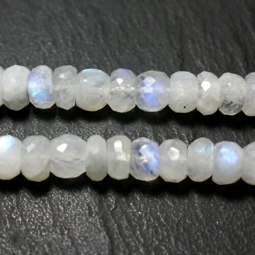 Fil 21cm 42pc env - perles pierre de lune blanche arc en ciel - rondelles facettées 7-8mm blanc bleu