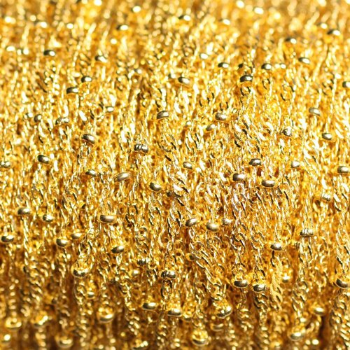 Bobine 100 mètres environ - appret chaine mailles ovales et perles métal couleur or doré jaune 2mm