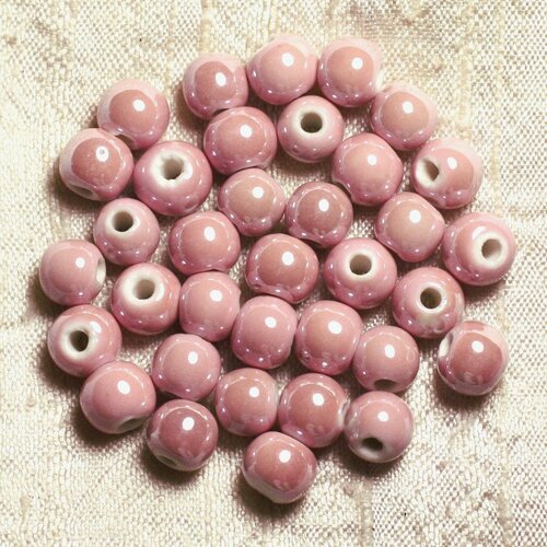 100pc - perles ceramique porcelaine boules 6mm rose clair poudre dragée pastel irisé