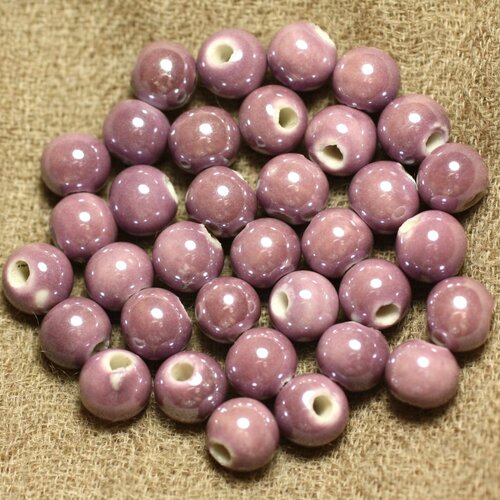 100pc - perles ceramique porcelaine boules 6mm violet mauve vieux rose irisé