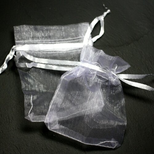 10pc - sacs sachets pochettes cadeaux bijoux - tissu voile organza blanc 10x8cm