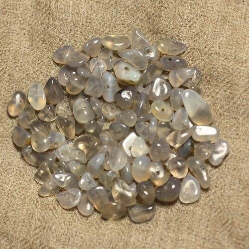 Fil 39cm 105pc env - perles pierre - agate grise rocailles chips 5-10mm
