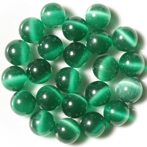 5pc - perles verre oeil de chat boules 12mm vert empire emeraude