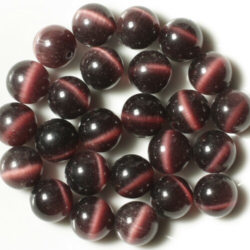 10pc - perles verre oeil de chat boules 12mm violet prune noir