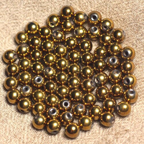 10pc - perles pierre - hematite boules 8mm métal or jaune doré