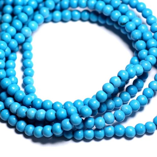 Fil 39cm 92pc env - perles pierre turquoise synthèse reconstituée boules 4mm bleu turquoise azur