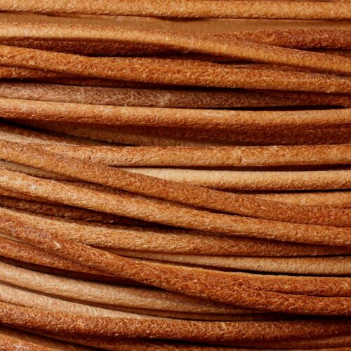 Echeveau 90m env - fil corde cordon cuir véritable rond 1.5mm marron beige