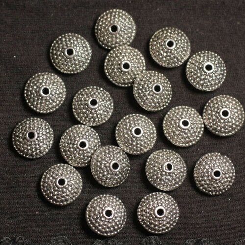 10pc - perles metal argenté rondelles soucoupes points ethnique 11mm