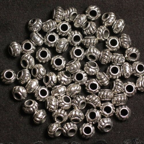 20pc - perles metal argenté rondelles traits ethnique 6mm