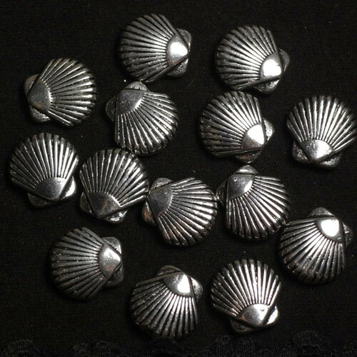 7pc - perles metal argenté coquille coquillage 13mm mer plage
