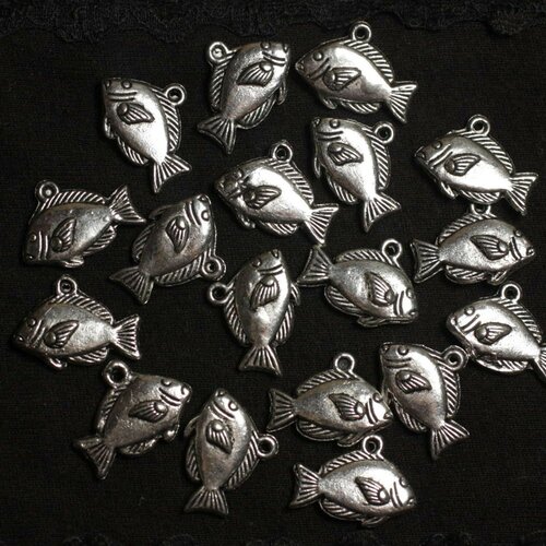 10pc - perles breloques pendentifs metal argenté poisson 17mm