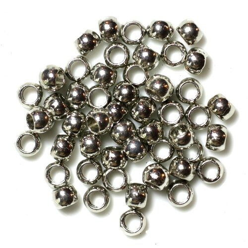 10pc - perles metal argenté boules rondelles 6mm gros trou 4mm