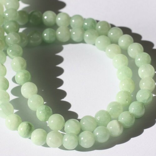 Fil 39cm 64pc env - perles pierre - jade boules 6mm vert clair amande menthe pastel