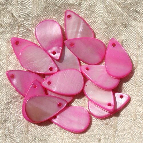 10pc - perles breloques pendentifs nacre - gouttes 19mm rose fluo