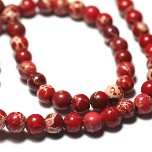 Fil 39cm 46pc env - perles de pierre - jaspe sédimentaire boules 8mm rouge