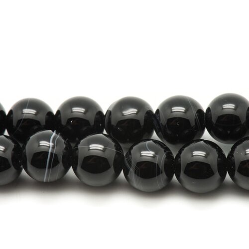 Fil 39cm 60pc env - perles de pierre - agate noire boules 6mm