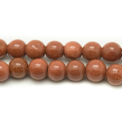 Fil 39cm 46pc env - perles pierre de soleil synthèse orange boules 8mm pailleté scintillant