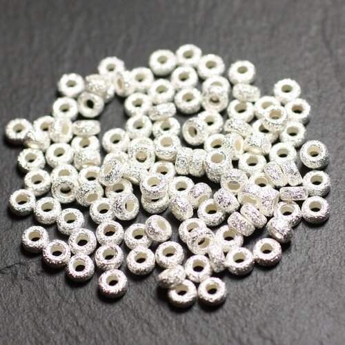 5pc - perles argent 925 stardust diamanté rondelles 4.5x3mm