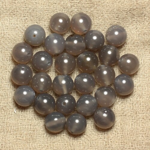 4pc - perles pierre - agate grise boules 14mm