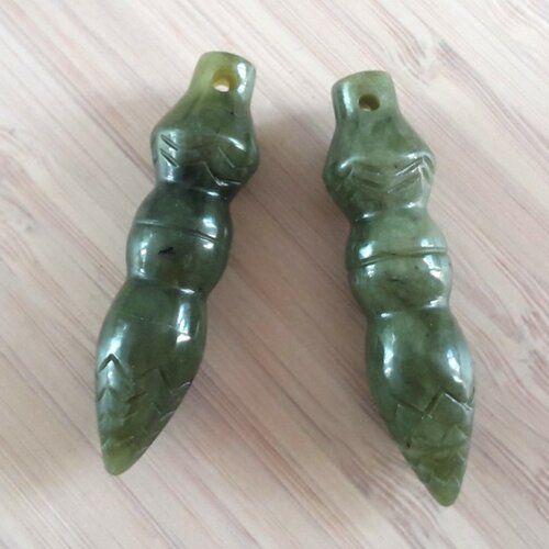 1pc - pendentif pendule egyptien thot gravé pierre 46mm jade nephrite canada vert kaki