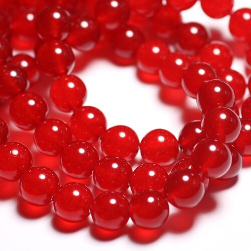 5pc - perles de pierre - jade boules 12mm rouge vif