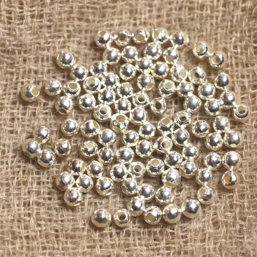 100pc - perles argent 925 massif boules rondes 2mm