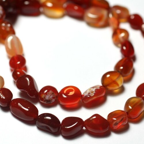 Fil 39cm 50pc env - perles de pierre - calcédoine orange rouge olives nuggets 6-10mm