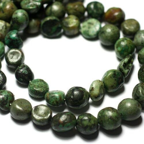 Fil 39cm 43pc env - perles de pierre - turquoise afrique galets roulés nuggets 8-11mm