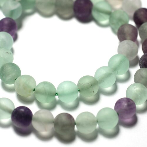 10pc - perles de pierre - fluorite multicolore mat sablé givré boules 6mm