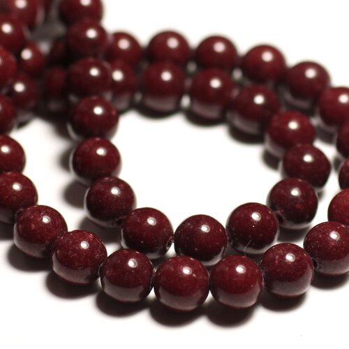 10pc - perles de pierre - jade boules 10mm rouge bordeaux