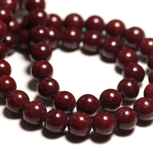 Fil 39cm 40pc env - perles de pierre - jade boules 10mm rouge bordeaux