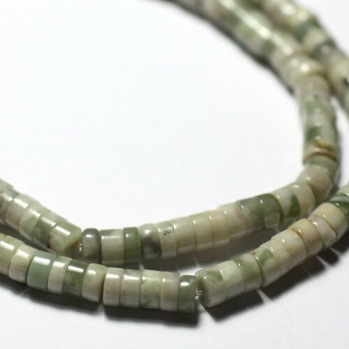 Fil 39cm 190pc env - perles de pierre - jade paix vert blanc rondelles heishi 4x2mm