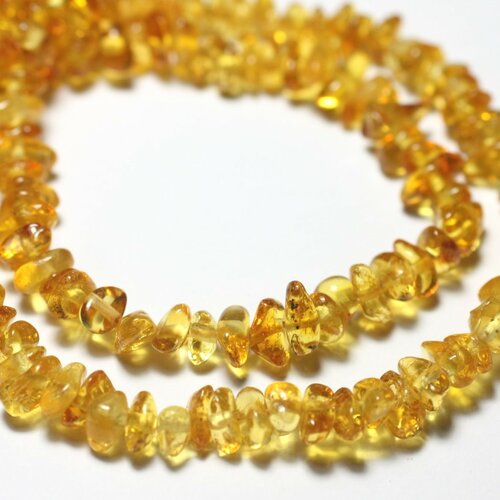 Fil 40cm 135pc env - perles pierre ambre naturelle baltique rocailles chips 5-9mm miel jaune