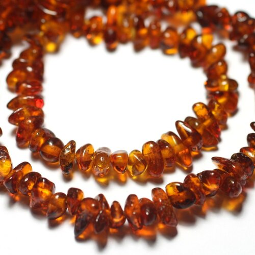 Fil 40cm 130pc env - perles pierre ambre naturelle baltique rocailles chips 5-9mm cognac orange