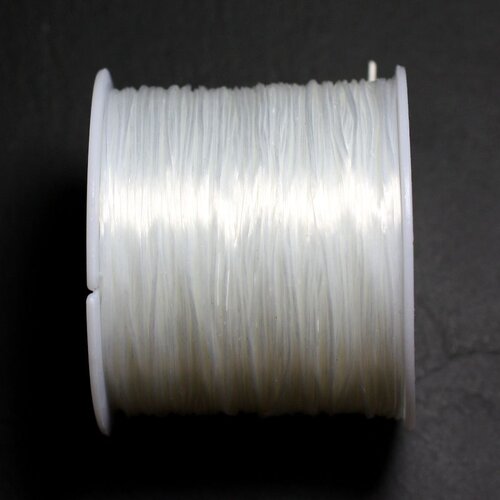 Bobine 42 mètres environ - fil elastique fibre plat 0.8-1mm blanc transparent